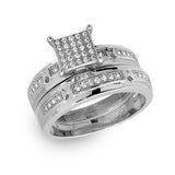 Sterling Silver Rhodium Plated  Square Pave Center Trio Bridal RingAnd Ring Dimensions 1mm x 19mm