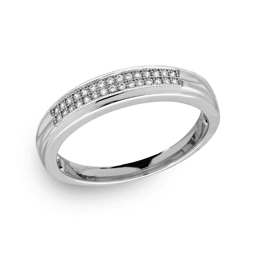 Mens Sterling Silver Rhodium Plated CZ Trio Band