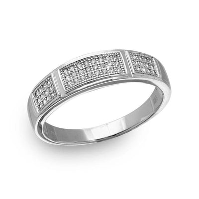 Sterling Silver Rhodium Plated Men\'s CZ Bar Trio Ring