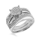 Sterling Silver Rhodium Plated  Wave CZ Band Round Center Cluster Stones Wedding RingAnd Width 7.7mm