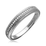 Sterling Silver Rhodium Plated  Cluster CZ Stones Wedding Ring SetAnd Band Width 4mm