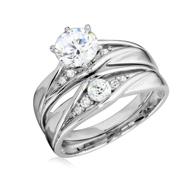 Sterling Silver Rhodium Plated  Round CZ Center Stone Wedding RingAnd Center Stone Width 6mm