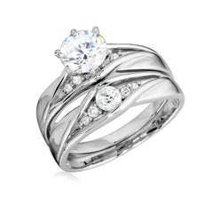 Sterling Silver Rhodium Plated  Round CZ Center Stone Wedding RingAnd Center Stone Width 6mm