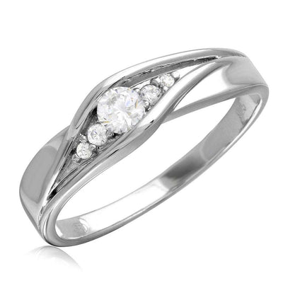 Sterling Silver Rhodium Plated  Round CZ Center Stones Wedding Ring And Band Width 5.7mm