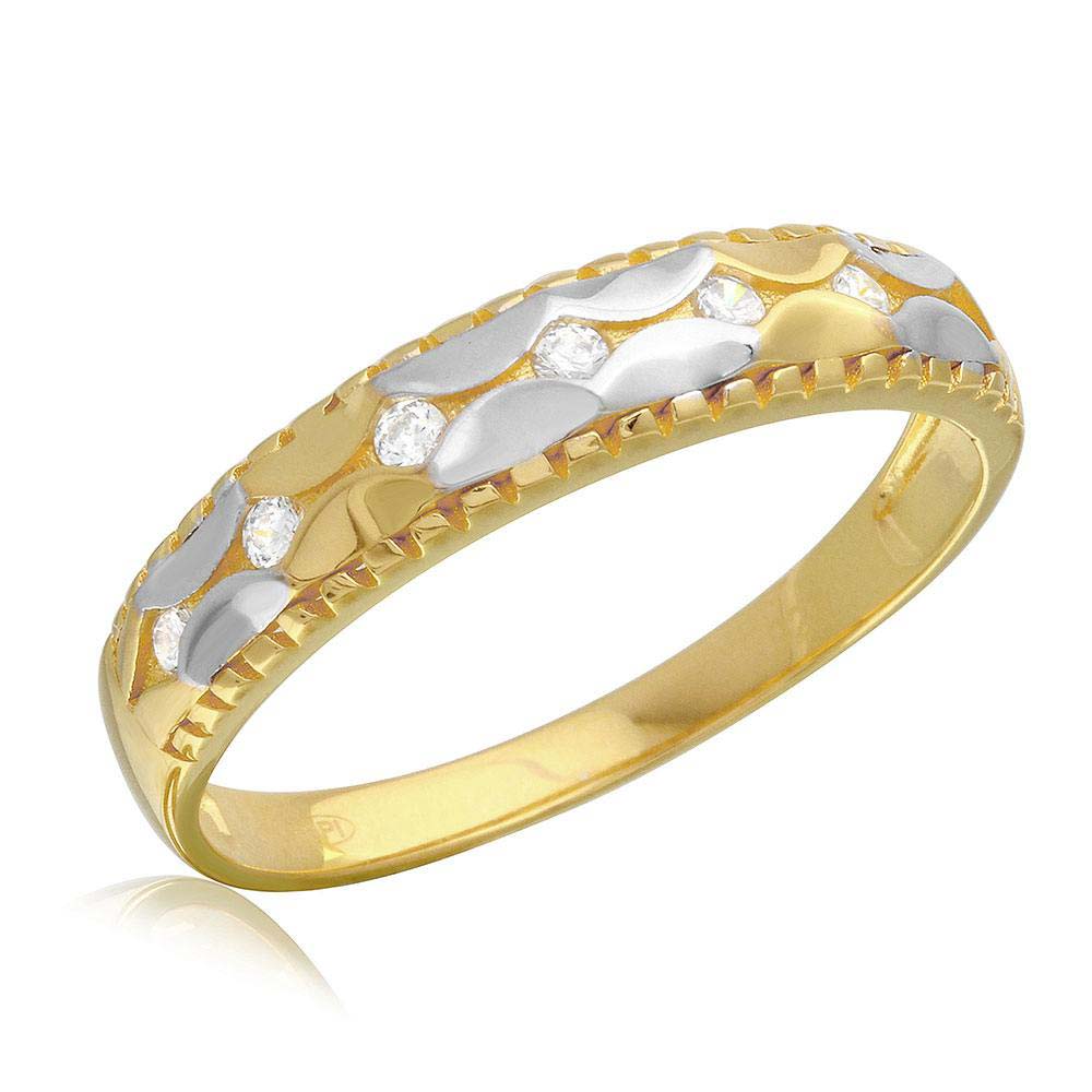 Mens Sterling Silver 2 Toned Hammered CZ Wedding Ring
