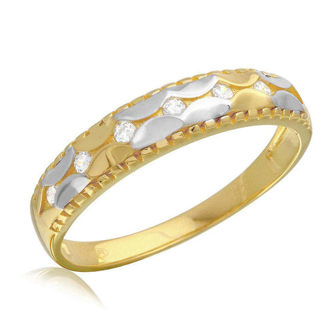 Mens Sterling Silver 2 Toned Hammered CZ Wedding Ring