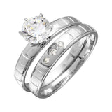 Sterling Silver Rhodium Plated  Line Shank Design Bridal Trios Ring