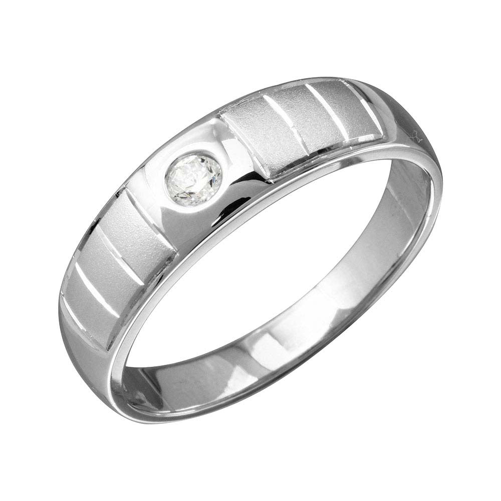 Mens Sterling Silver Rhodium Plated Line Shank Design Trios Ring