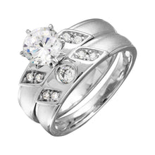 Load image into Gallery viewer, Sterling Silver Rhodium Plated Slash CZ  Trios Bridal CZ Ring