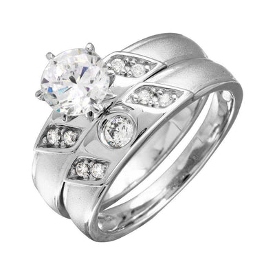 Sterling Silver Rhodium Plated Slash CZ  Trios Bridal CZ Ring