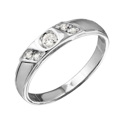 Sterling Silver Rhodium Plated Men Slash CZ Ring