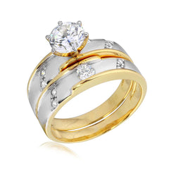 Sterling Silver 2 Toned Gold and Rhodium Plated CZ Band Wedding Band