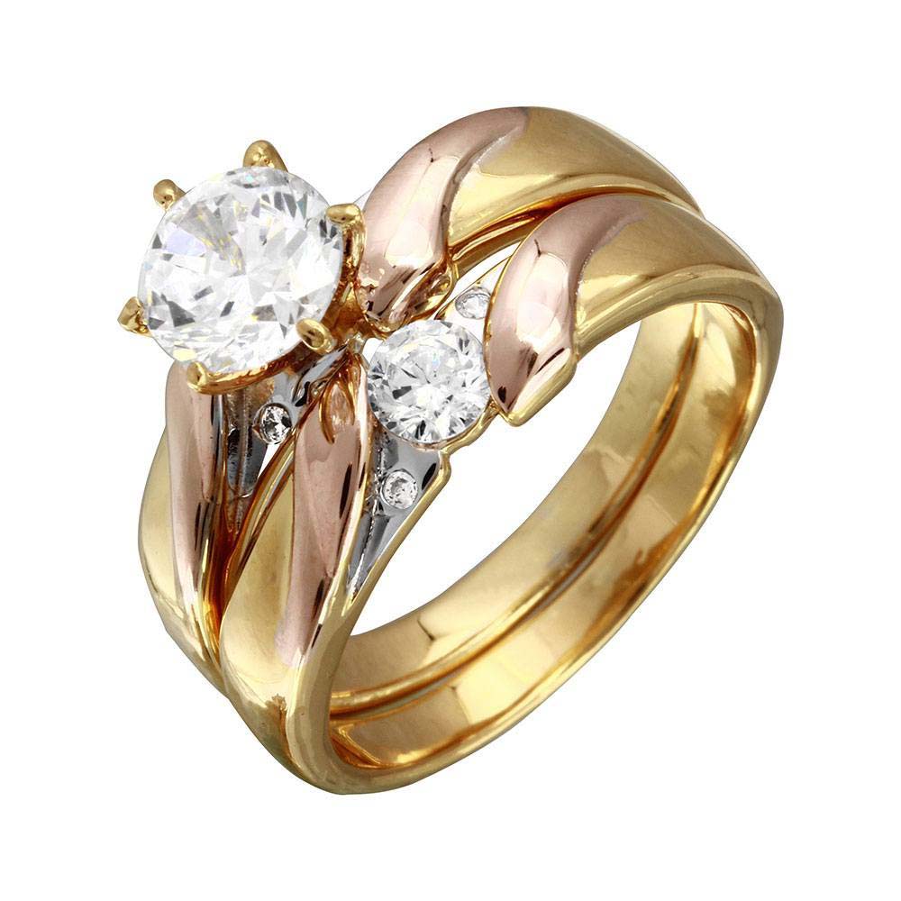Sterling SilverGoldAnd Rose GoldAnd Rhodium Plated 3 Toned CZ Trios Bridal Ring