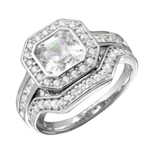 Load image into Gallery viewer, OVERSTOCK-Sterling Silver Rhodium Plated 2pcs CZ Square Center Bridal Ring
