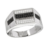 Sterling Silver Rhodium Plated Rectangle Black and Clear CZ Ring