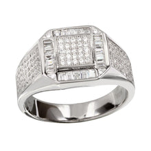 Load image into Gallery viewer, Sterling Silver Mens Rhodium Plated Square CZ Ring