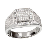 Sterling Silver Mens Rhodium Plated Square CZ Ring