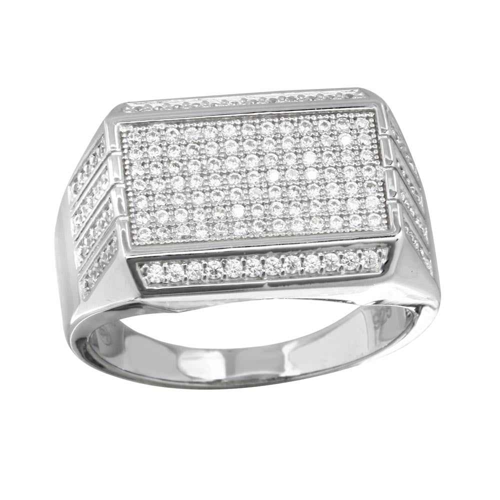Sterling Silver Mens Rectangular Ring with CZ