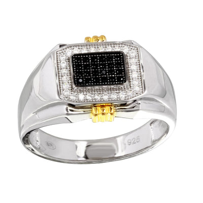 Sterling Silver Men's Two Toned CZ Rectangular Ring