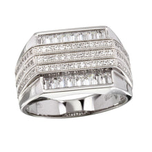 Load image into Gallery viewer, Sterling Silver Mens Rhodium Plated 3 Bar CZ Ring