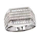 Sterling Silver Mens Rhodium Plated 3 Bar CZ Ring