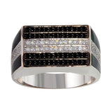 Sterling Silver Rhodium Plated Rectangle Ring with CZ