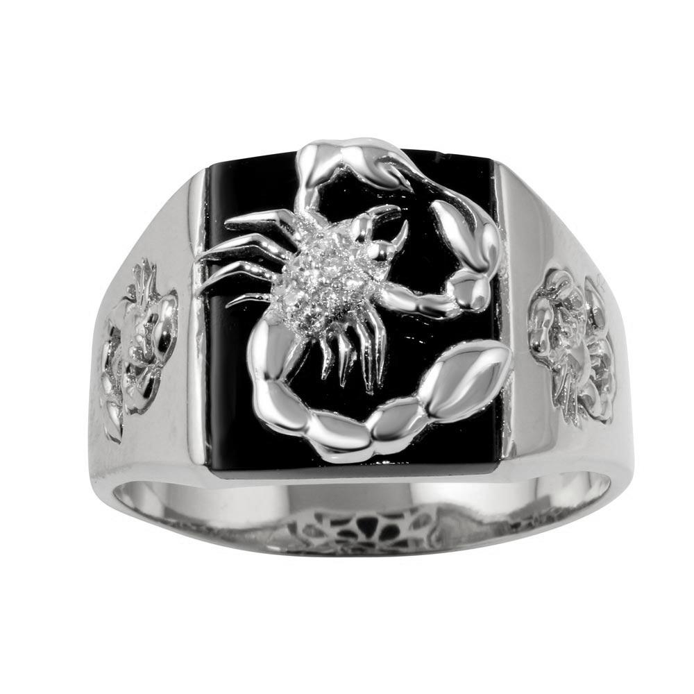 Sterling Silver Rhodium Plated Square Scorpion CZ Ring