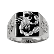 Load image into Gallery viewer, Sterling Silver Rhodium Plated Square Scorpion CZ Ring