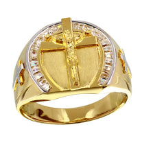 Load image into Gallery viewer, Sterling Silver Mens Gold Plated Crucifix Ring