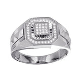 Sterling Silver Rhodium Plated Mens Square CZ Ring