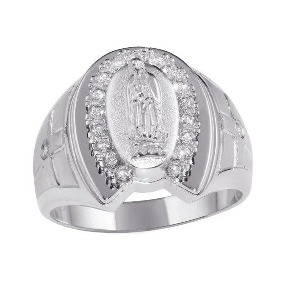 Sterling Silver Rhodium Plated Lady Of Guadalupe Ring