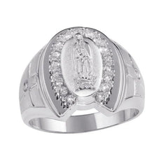 Sterling Silver Rhodium Plated Lady Of Guadalupe Ring