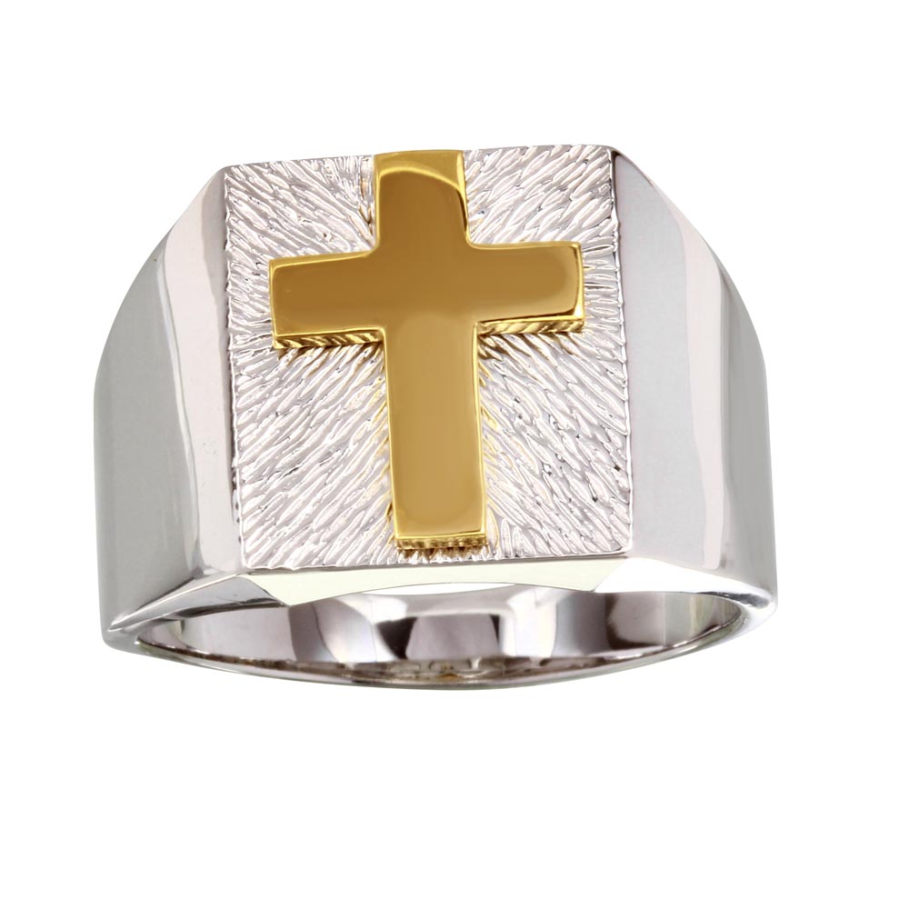 Sterling Silver Men's Two-Toned Cross Ring