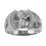 Sterling Silver Rhodium Plated Santa Muerte CZ Ring