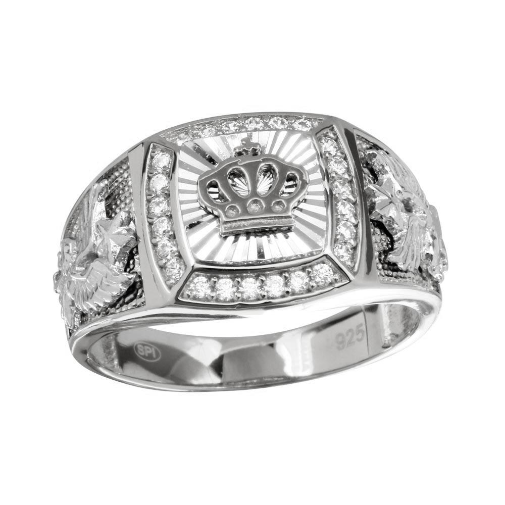 Sterling Silver Rhodium Plated 13mm Crown Ring