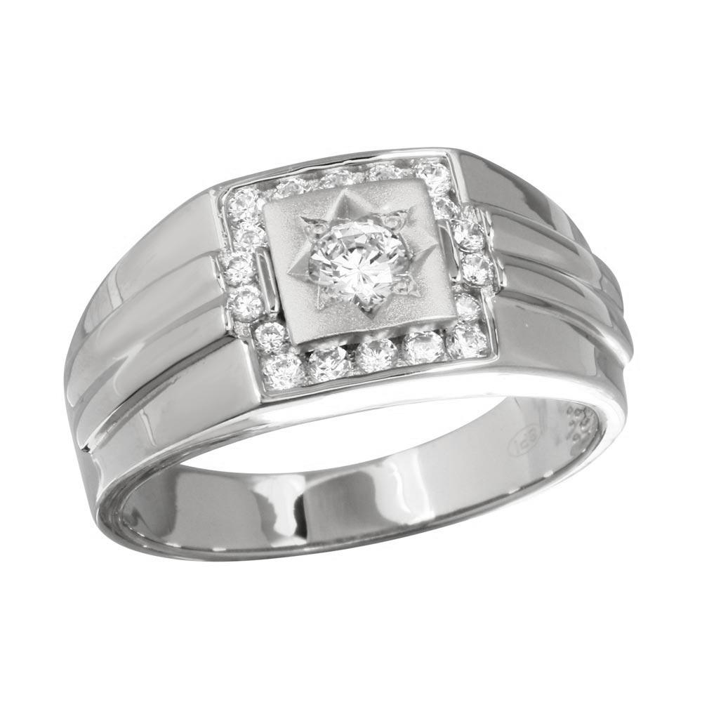 Sterling Silver Rhodium Plated Square CZ Ring