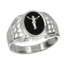 Load image into Gallery viewer, Sterling Silver Rhodium Plated Black Oval Body of Christ Ring