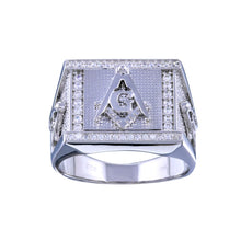 Load image into Gallery viewer, Sterling Silver Rhodium Plated Masonry Statement CZ Ring