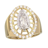 Sterling Silver Gold Plated Oval CZ Lady Of Guadalupe Center Ring