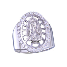 Load image into Gallery viewer, Sterling Silver Rhodium Plated Oval CZ Lady Of Guadalupe Center Ring