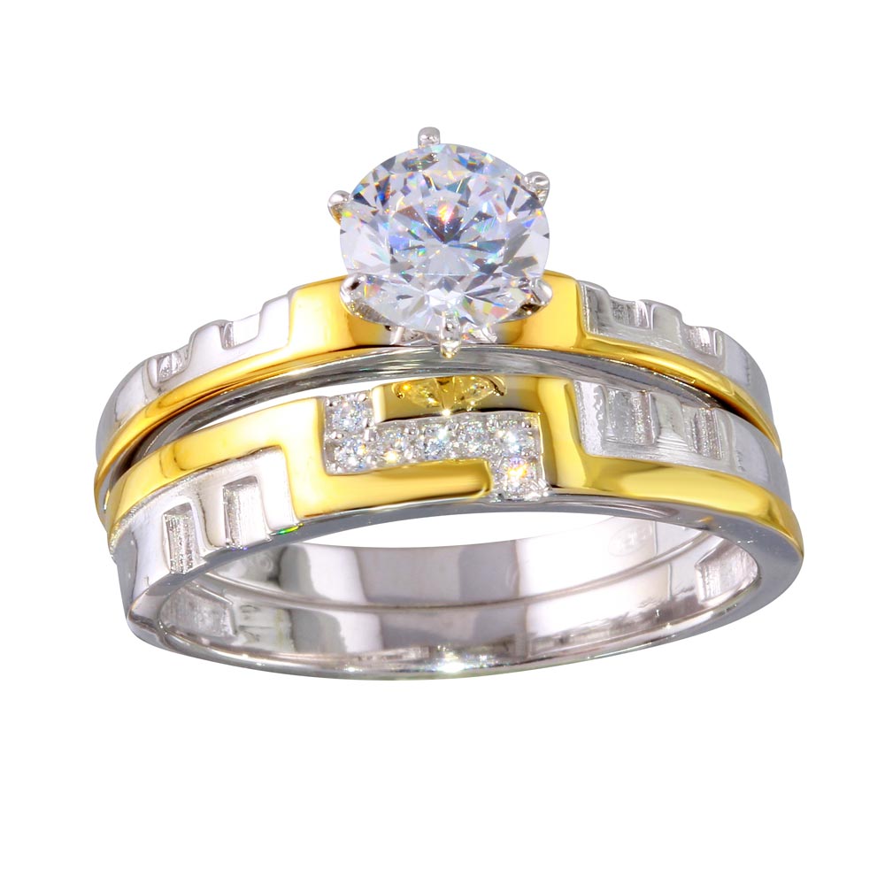 Sterling Silver Two Toned Stackable CZ Double Rings