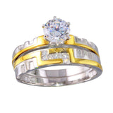 Sterling Silver Two Toned Stackable CZ Double Rings