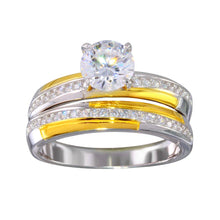 Load image into Gallery viewer, Sterling Silver Two Toned Gold and Rhodium Plated Stackable Double Rings with CZ