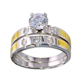 Sterling Silver Two Toned Stackable CZ Double Ring