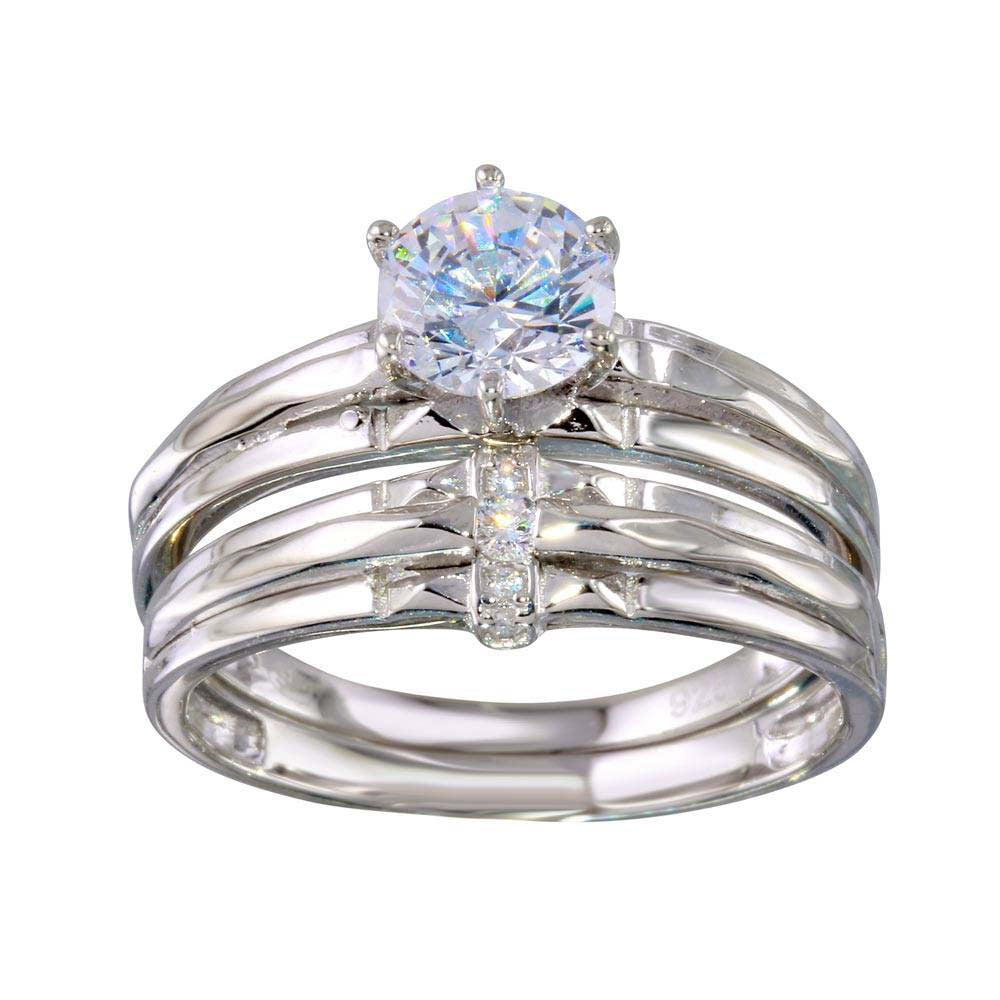 Sterling Silver Rhodium Plated Double Stackable Shaped Ring With CZ Stones