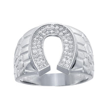 Load image into Gallery viewer, Sterling Silver Men&#39;s Rhodium Plated Horseshoe CZ Ring