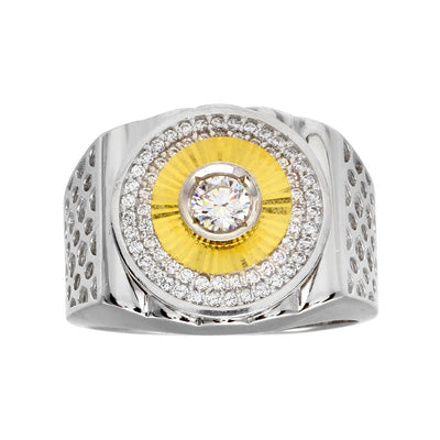 Sterling Silver Men's Two Toned Circle Design CZ Ring