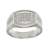 Sterling Silver Men's Rhodium Plated Micro Pave Rectangle Shape CZ Ring