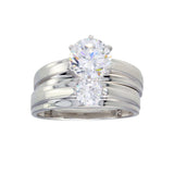 Sterling Silver Rhodium Plated Round CZ Stone Bordered Trios Ring