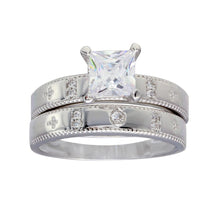 Load image into Gallery viewer, Sterling Silver Rhodium Plated Square CZ Cross Shank Design Ring